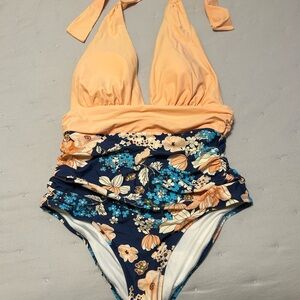 Cupshe Peach and Floral One Piece Swimsuit